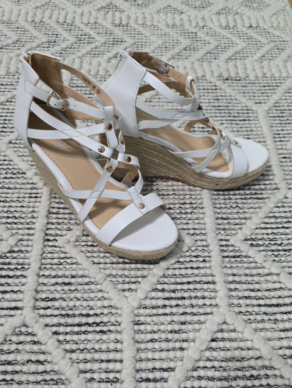 White Strappy Wedge Sandals - Women's Summer Espadrilles